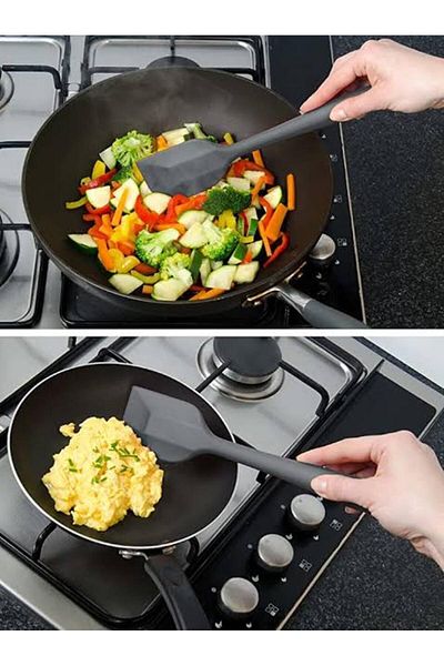 viarella 27cm Gray Silicone Spatula - Heat Resistant, Fireproof and Non-Stick Anti-Scratch