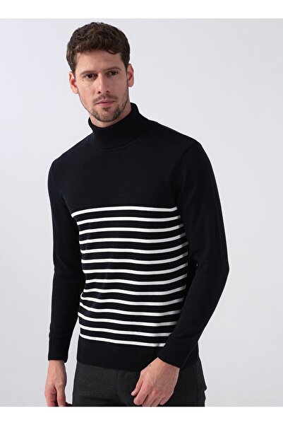 Fabrika Comfort Turtleneck Striped Navy Blue Men's Sweater cm K 22