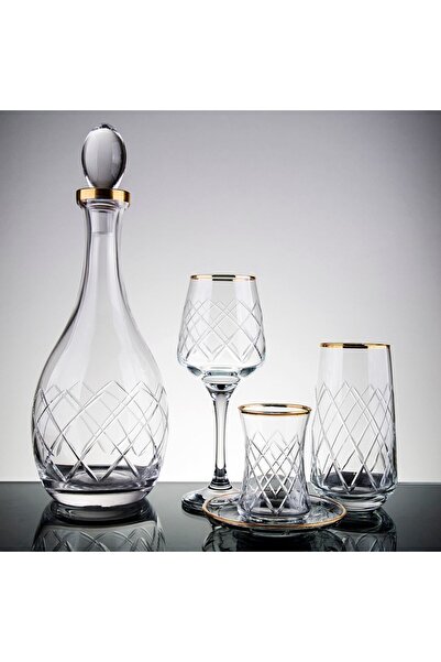 Barok 49 Parça 12 Kişilik El Dekoru Kesme Şhangay Altın Su Takımı.