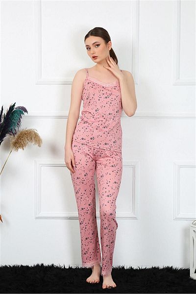 Akbeniz 4137 Σετ γυναικεία πιτζάμες σε σκόνη Model Silks Fashion ριγέ