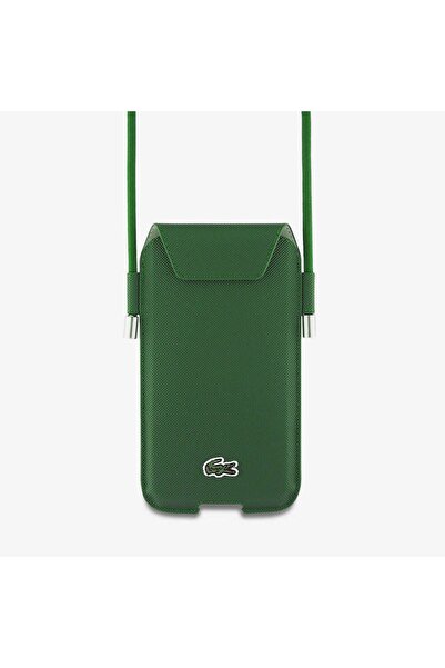 Lacoste Lisanslı Çapraz Vücut Askılı PU Pike Desenli 6.7 inç'e Kadar Universal Kılıf Yeşil