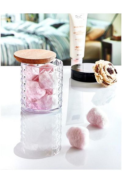 Box Up Modern Cosmetic Cotton Organizer - Wooden Lid Disc, Stylish Makeup Organizer