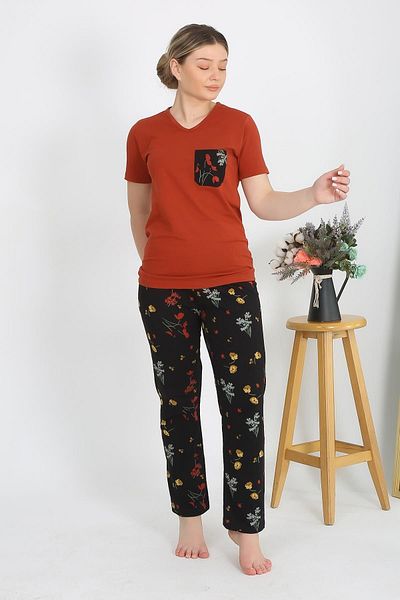 Akbeniz Cream Short Sleeve Cotton Combed Pajamas Set - 4214