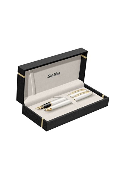 Scrikss Kişiye Özel Isimli Ikili Set Dolma Tükenmez Beyaz Altın Ömür Boyu Garantili Hediye Paketli