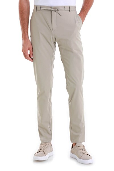 Hatemoğlu Beige Slim Fit Striped Jogger Trousers with Side Pockets