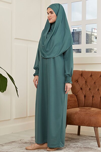 AVVER Γυναικείο φόρεμα προσευχής με μανίκια μονοκόμματο με μαντίλα