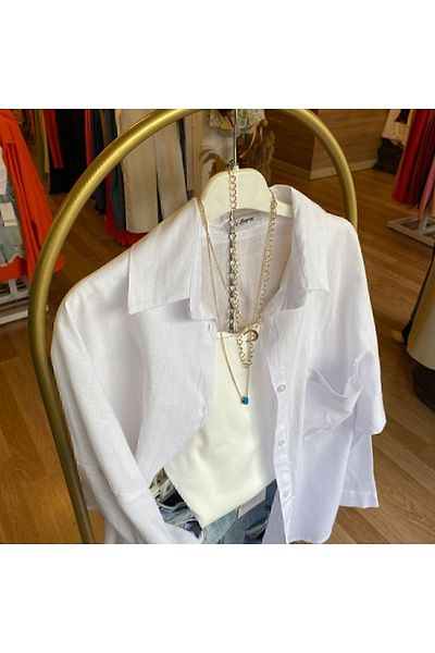 LARİSA COLLECTİON Cămașă oversize din in cu un singur buzunar