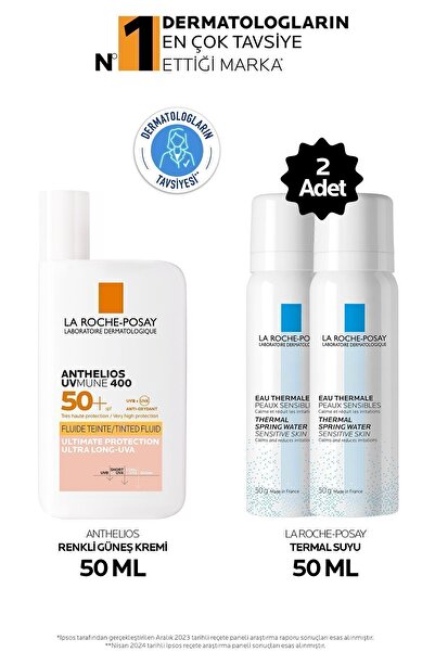 La Roche Posay Güneş Koruyucu Cilt Bakım Seti: Anthelios Uvmune Renkli Yüz Güneş Kremi 50ML&Termal Su 50MLX2