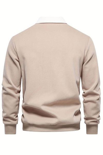 GHASSY CO. Ghassy Co. Men's Retro Color Blocked Cotton Shirt Collar Sweatshirt