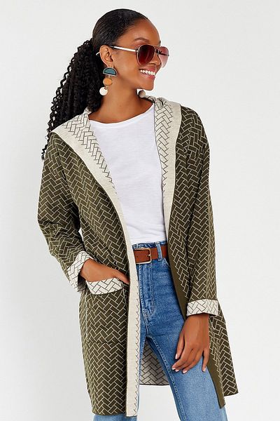 Hopoi Honeycomb Patterned Women's Cardigan - Hooded and Pocket