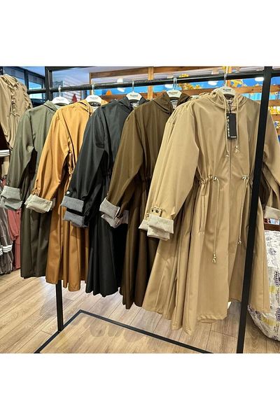 new ats New Season Hooded Waist Corded Zippered Trench Coat