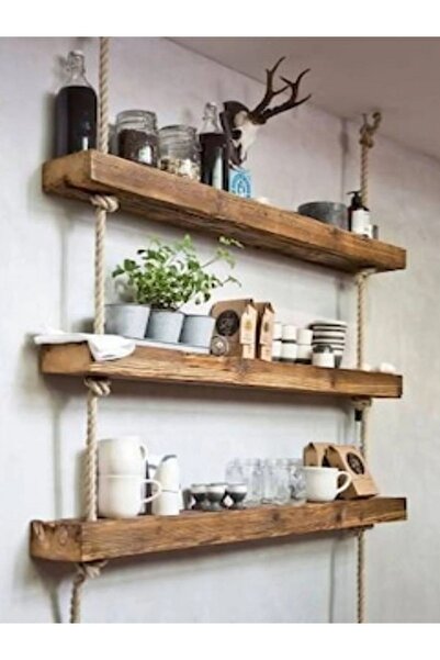 Özcan Life , Duvar Dekorasyon 3lü Ahşap jüt Halat Raf