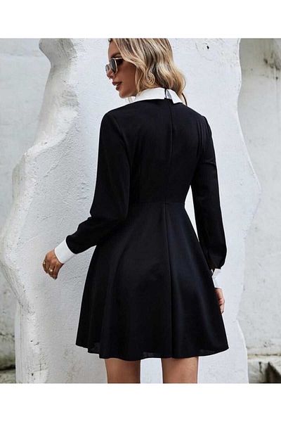 JANES Tasarim - Rochie de damă cu guler de cămașă mini evazată