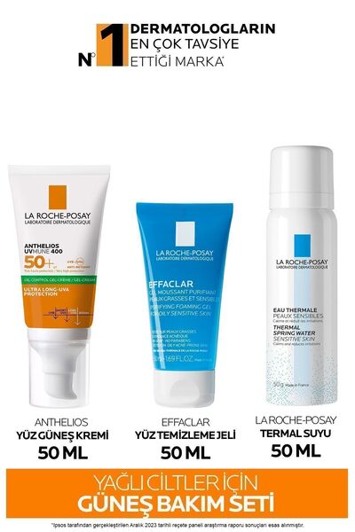 La Roche Posay Yağlı Ciltler İçin Cilt Bakım Seti: Anthelios Yüz Güneş Kremi SPF50+& Yıkama Jeli& Termal Su