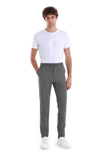 Hatemoğlu Χακί Slim Fit ριγέ παντελόνι Jogger με πλαϊνές τσέπες