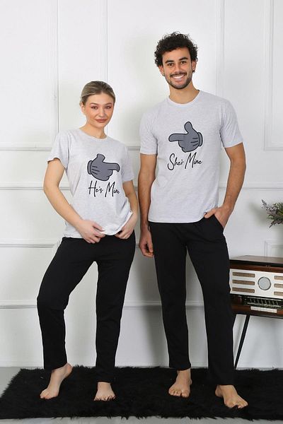 Akbeniz Γυναικεία Βαμβακερά Χτενισμένα Lover Σετ Πυτζάμες Γκρι 50126 Η τιμή είναι για ένα κοστούμι