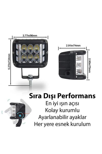 ASTRA LED Hightech 2 Adet 12 Led Turuncu Beyaz 45w 10cm Kare Led Lamba ATV Offroad Motosiklet Sis Farı