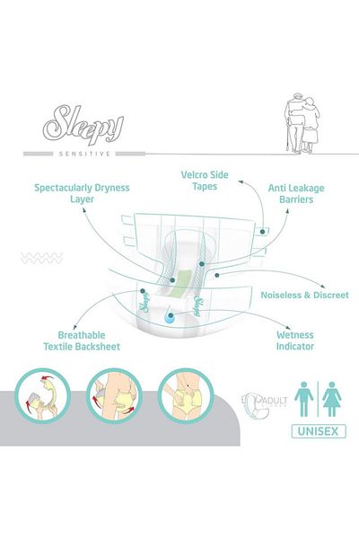 Sleepy Hypoallergenic Medium Adult Diapers|96 pcs|Unisex|Odour Control|85-125cm|Adjustable