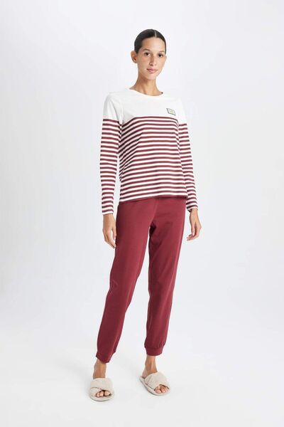 DeFacto Striped Pajama Set to Fall in Love - Long Sleeve and Elastic Waist D5661Ax24Au