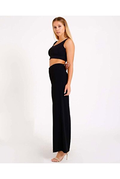 ŞULE BUTİK Geniş Paça Yüksel Bel Tam Likralı Krep Kumaş Rahat Kesim Pantolon