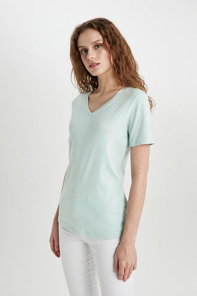 DeFacto Slim Fit Slim Fit V-Ausschnitt Rib Basic Solid Kurzarm-T-Shirt I1080az24sm