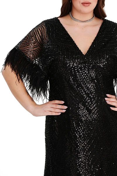EVEN plus size Plus Size Black Sequined V-Neck Long Evening Dress