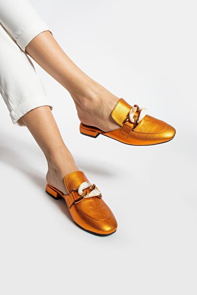 FOLLİNİ Papuci de damă din piele aurie - Detaliu accesoriu