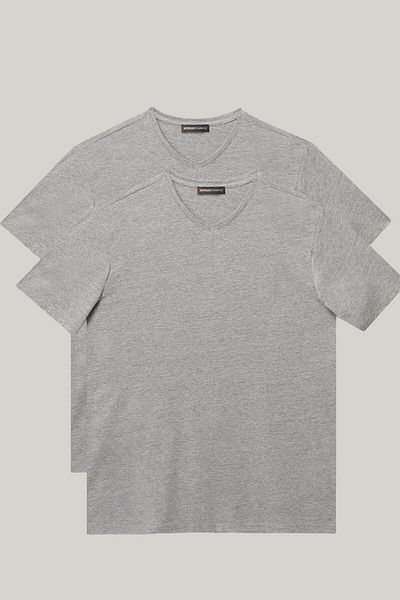 ALTINYILDIZ CLASSICS Ανδρικό μπλουζάκι σε γκρι V-λαιμόκοψη Slim Fit - Πακέτο 2 τεμαχίων