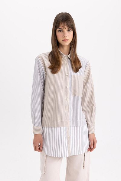DeFacto Gestreiftes Relax-Fit-Langarm-Tunika-Shirt aus Popeline – B6845ax24sp