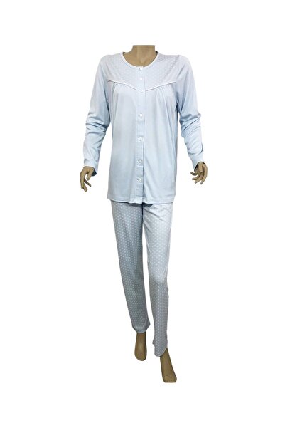 NENA COLLECTION Nena Bayan Önden Açık Pijama -14270-mavi