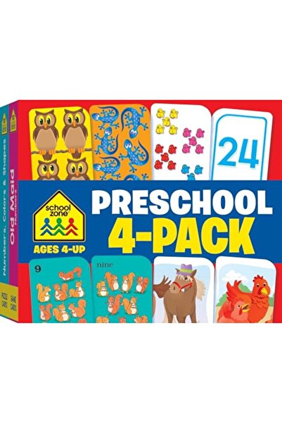 School Zone Publishing مجموعة بطاقات تعليمية لمرحلة ما قبل المدرسة مكونة من 4...