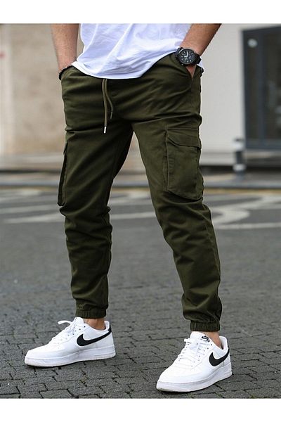 shn sportswear Lycra Khaki Cargo Nohavice s elastickým pásom a nohavicami