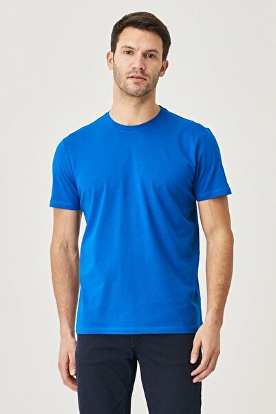 AC&Co / Altınyıldız Classics Ανδρικό Sax-red Slim Fit Crew Neck 100% βαμβακερό πακέτο με 2 μασίφ μπλουζάκια