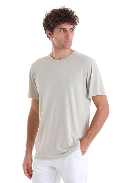 Hatemoğlu Екрю Regular Fit Прямий велосипедний комір Трикотажна футболка