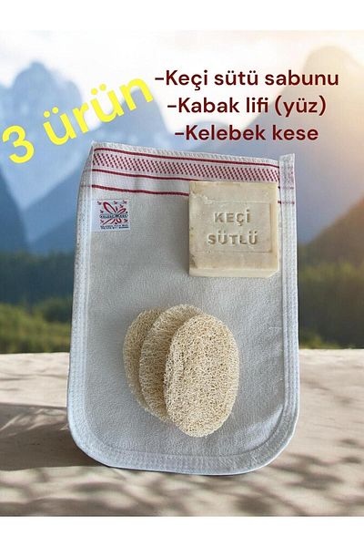 ASLANCAN 3-Piece Body Care Set with Natural Goat Milk Soap - Pumpkin Fiber Facial Scrub and Butterfly Scrub