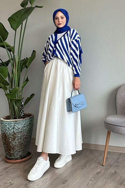 InStyle Cardigan de tricotaj albastru - dungi cu pene, scurt