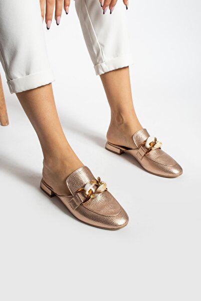 FOLLİNİ Papuci de damă din piele aurie - Detaliu accesoriu