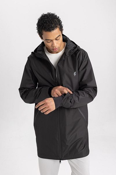 DeFacto Fit Water Repellent – Regenmantel, winddichter Kapuzenpullover mit Reißverschlusstaschen, lang, C3972ax24sp