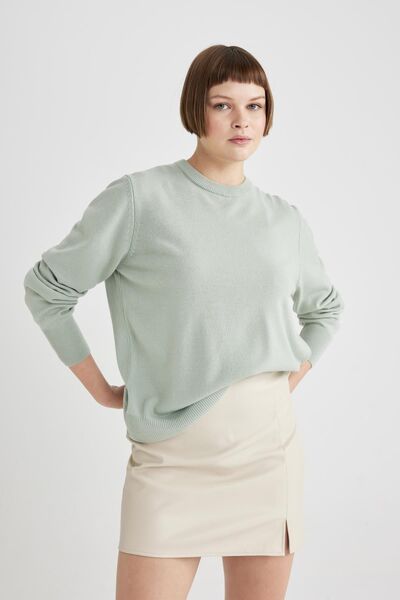 DeFacto Regular Fit Crew Neck Basic Plain Knitwear Sweater C0058Ax23Wn