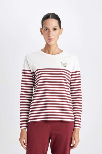 DeFacto Striped Pajama Set to Fall in Love - Long Sleeve and Elastic Waist D5661Ax24Au