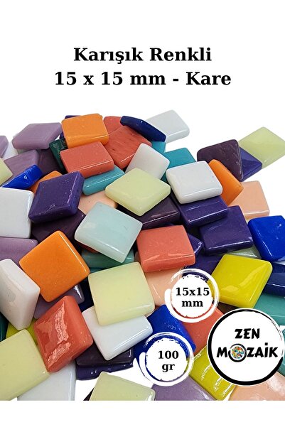 Zen Mozaik Sanatsal Mozaik Çalışmalarınız için 15x15 mm - Kare Cam Mozaik Taşı (100 gr)