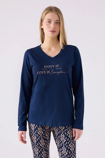 Arnetta Set de pijamale cu mânecă lungă pentru femei Blue Love Is Everywhere