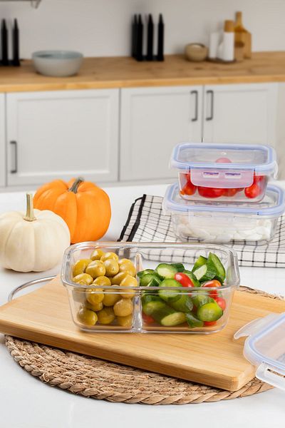 Porsima 3-Piece Por Set - Food Food Food Container with Lock and Lid, Glass Storage Container with Compartments, 350-450-1000 ml