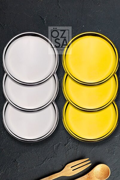 ÖzSa Home 3 قطع ذهبي و 3 قطع فضي لون لوكس 21.5 سم صينية تقديم دائرية 6 قطع