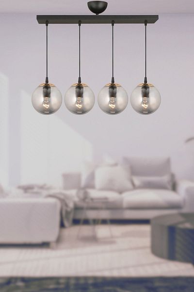 SONSUZ AYDINLATMA&AVİZE Infinite Row Black 4-Piece Smoked Globe Glass Pendant Lamp Luxury Chandelier