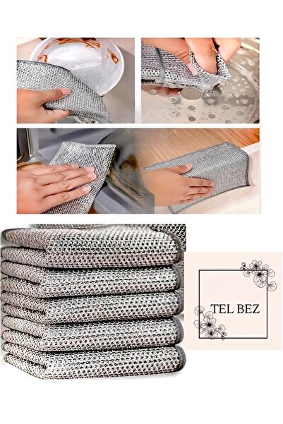 Yayke Çift Katlı Çok Amaçlı Tel Bez Mikrofiber Inox Bez Telli Bulaşık Bezi ( ...
