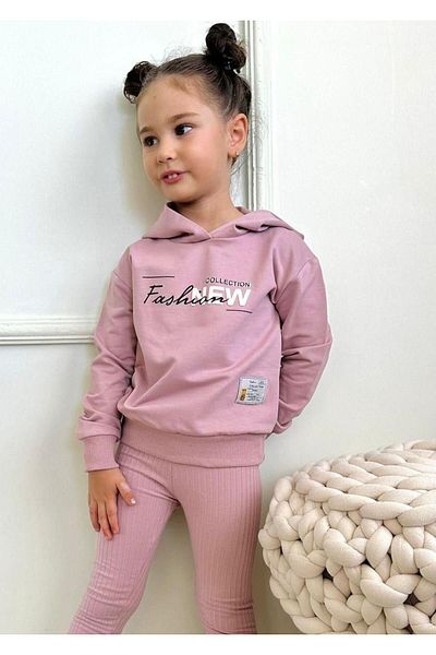 öykümgaleria Girl's Hooded Ribbed Tights - 2 Thread Top and Bottom Set