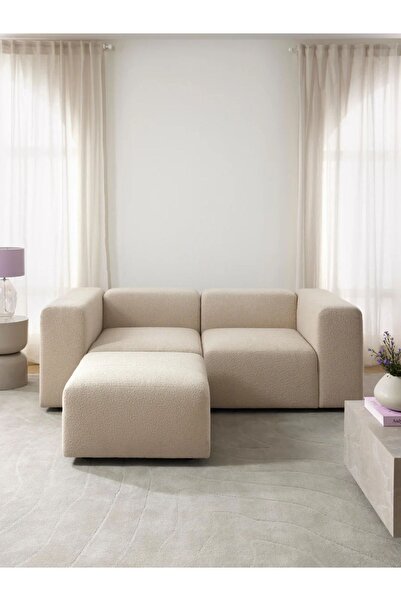 S Home Design Concept Pietro 3 Modül Köşe (2 MODÜL VE PUF TAKIM), Teddy, Krem