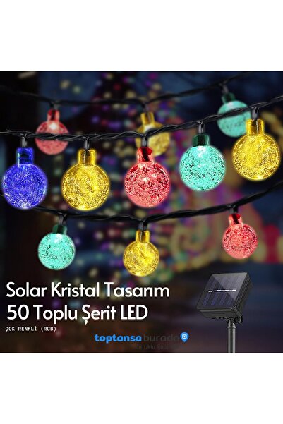 TechnoSmart 50 Ledli RGB ışık 8 Modlu Solar Kristal Top Bahçe Aydınlatma Deko...