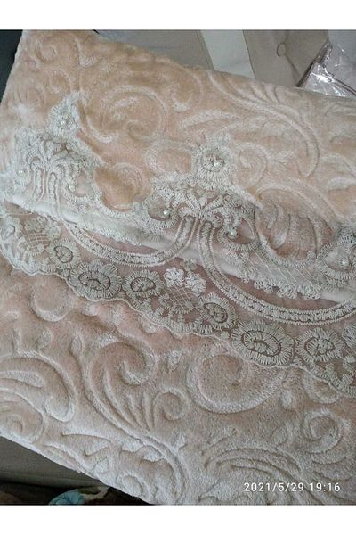 Kelebek Brown Double French Laced Blanket Set, Dowry Blanket Set